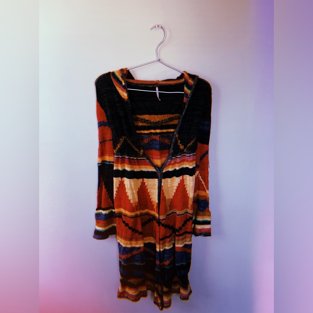 Free People Tribal Lightweight Long Hooded Sweater